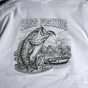 Gildan Y2K Santee Lakes Bass Fishing Graphic T-Shirt Mens L White Short Sleeve
